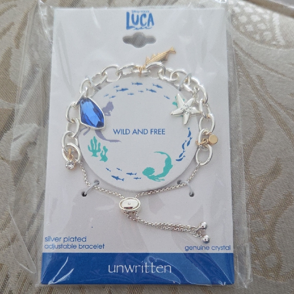 Unwritten Disney Pixar Luca Movie    Silver Bracelet with Blue Crystal